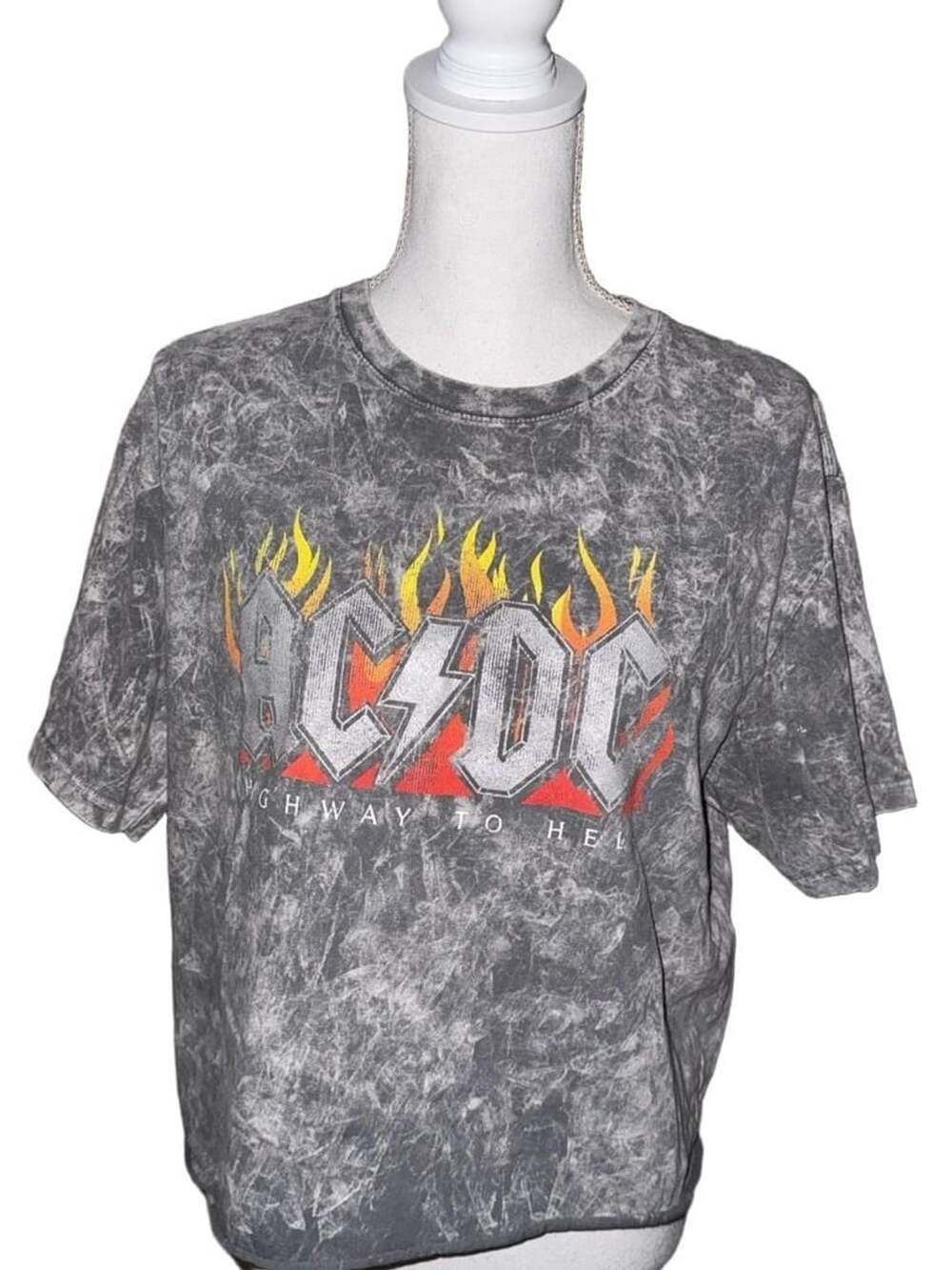 AC/DC Highway To Hell T-Shirt Women Size L Gray Acid Wash Graphic Tee